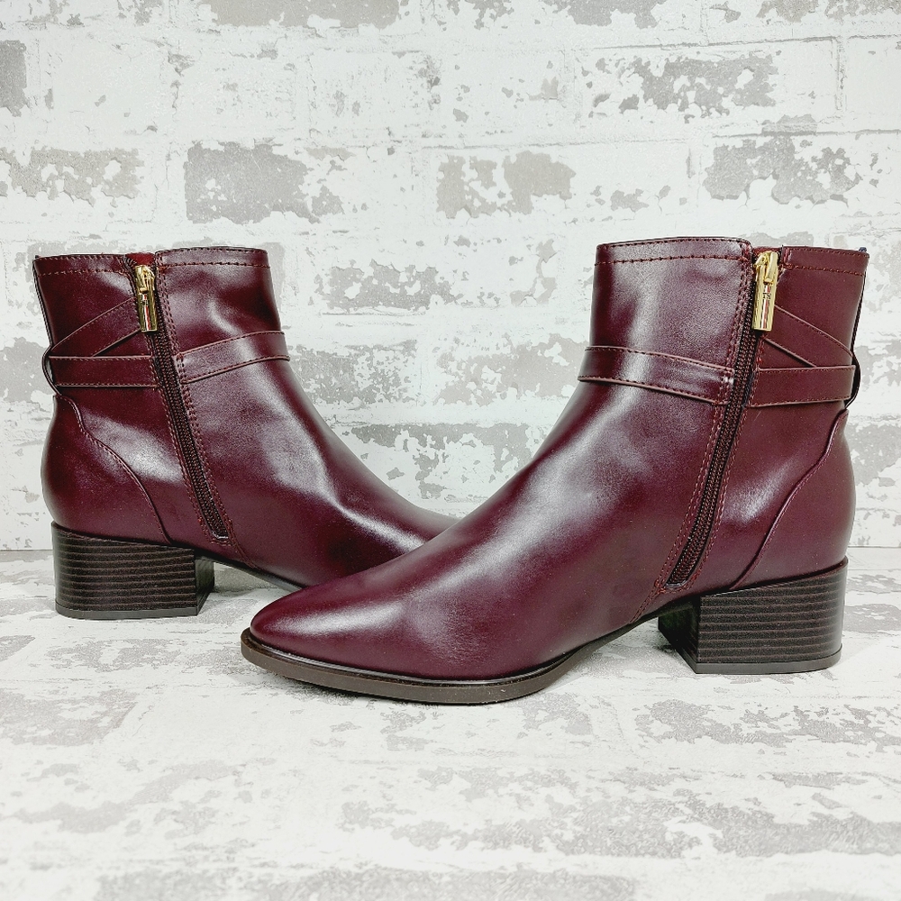 NEW Tommy Hilfiger Jimina Burgundy Block Heel Buckle Ankle Boots F875 - Picture 5 of 10